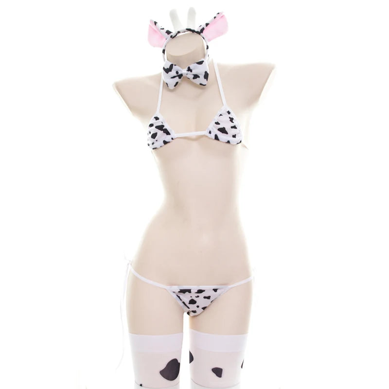 AniLV Cow Print Bikini Set with Maid Apron