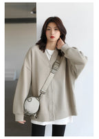 CHIC VEN Korean Autumn Winter Women's Sports Coat Casual Loose V-neck Sweatshirt for Women Thick Warm Tops Office Lady Female