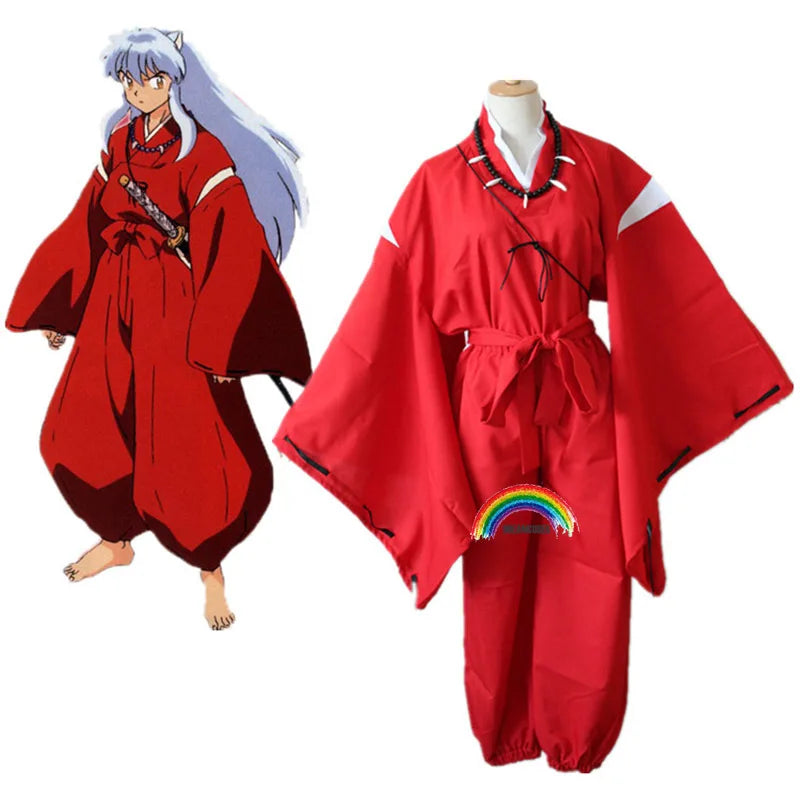 Anime Inuyasha Cosplay Costumes Red Japanese Kimono Higurashi Kagome Kikyo Sesshoumaru for Halloween Party Wigs Free wigcap