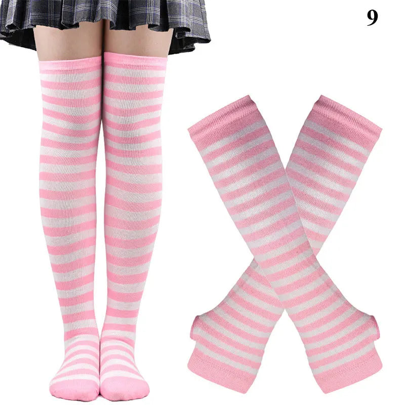 Gothic Striped Over Knee Socks & Arm Warmer Set