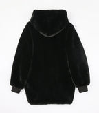 Nerazzurri Winter White Oversized Faux Fur Jacket Women with Hood Raglan Sleeve Zipper Korean Fashion Clothing for Womens 2021