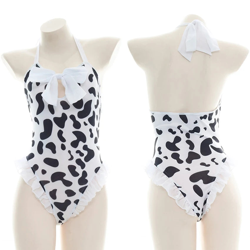 AniLV Cow Print Bikini Set with Maid Apron
