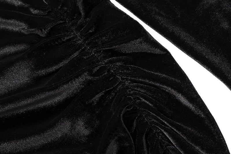 2022 Autumn Winter Women Solid Velvet Long Sleeve Ruched Midi Dress Side Slit Bodycon Sexy Streetwear Party Elegant Club SS69