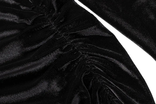 2022 Autumn Winter Women Solid Velvet Long Sleeve Ruched Midi Dress Side Slit Bodycon Sexy Streetwear Party Elegant Club SS69