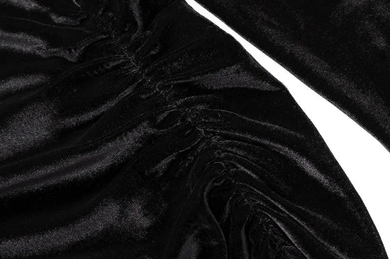2022 Autumn Winter Women Solid Velvet Long Sleeve Ruched Midi Dress Side Slit Bodycon Sexy Streetwear Party Elegant Club SS69
