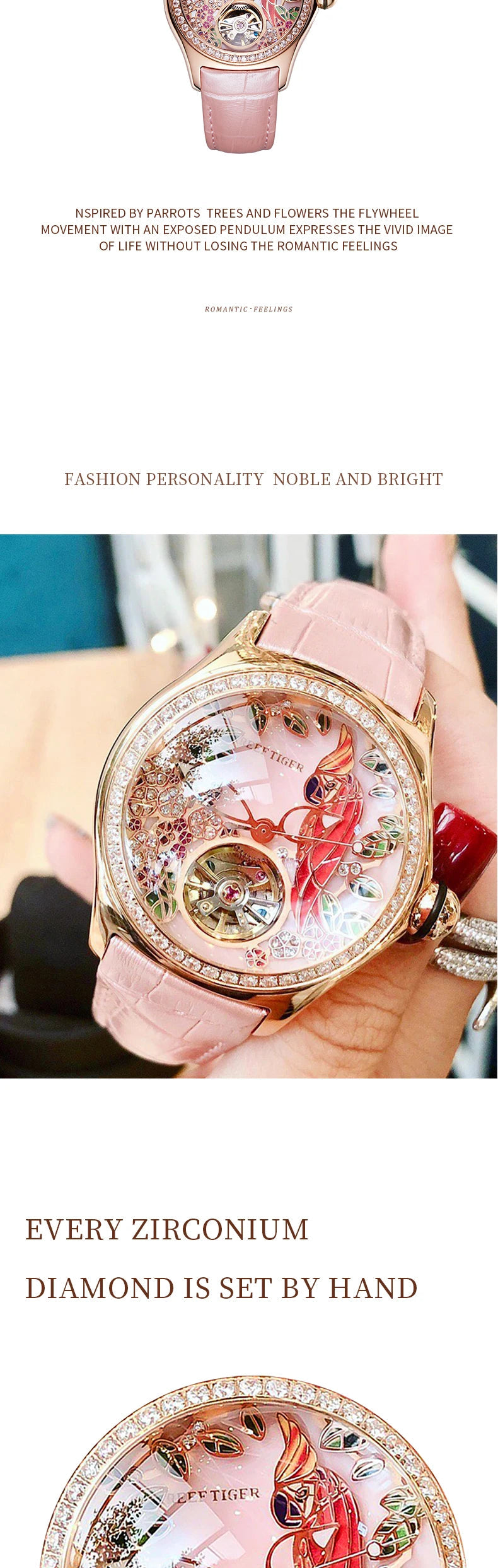 Reef Tiger/RT Womens Luxury Fashion Watches Diamond Automatic Tourbillon Watch Leather Strap Watch Relogio Feminino RGA7105 SS69