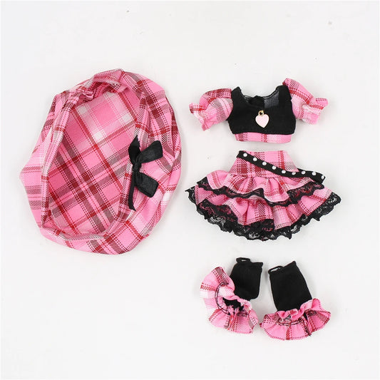 SS69 1/6 Scale Blythe Doll Anime Suit with Pink Dress and Plaid Skirt