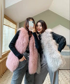 Real Mongolia Sheep Fur Vest - Natural Long Fur Gilet