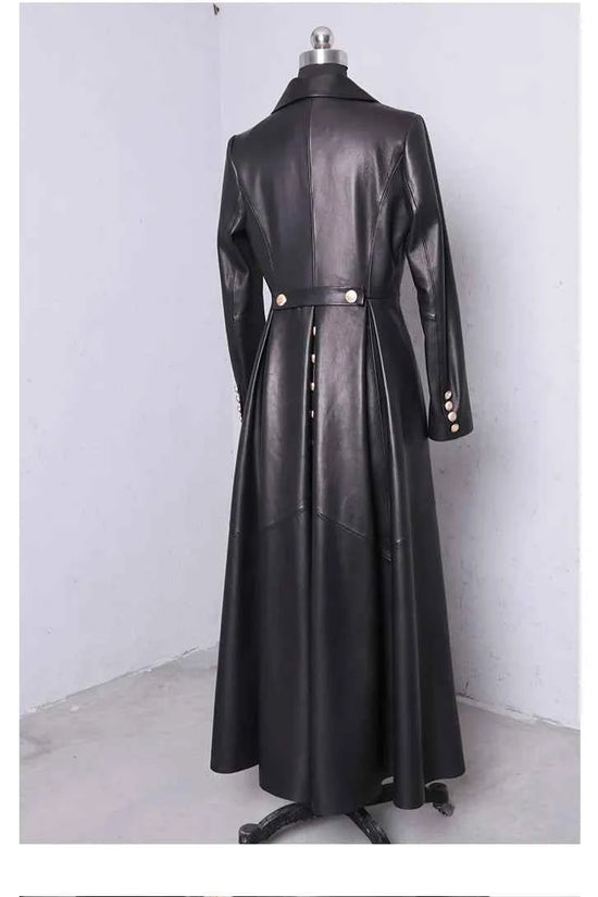 Lautaro Autumn Long Skirted Red Black Faux Leather Trench Coat for Women Double Breasted Elegant Luxury Fashion 4xl 5xl 6xl 7xl