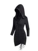Halloween Drawstring Hoodie, Party Cosplay Long Sleeve Solid Costume, Women's Clothing - SS69