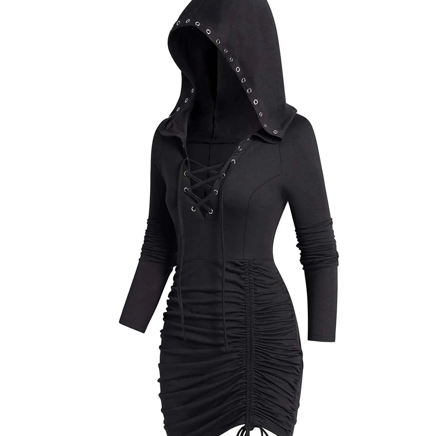 Halloween Drawstring Hoodie, Party Cosplay Long Sleeve Solid Costume, Women's Clothing - SS69