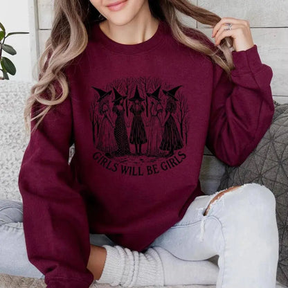 Halloween Girls Will Be Girls Witch Sweatshirt Funny Witch Shirt Girl Power Halloween Women Gothic Hoodie Witchy Vibe Sweatshirt - SS69