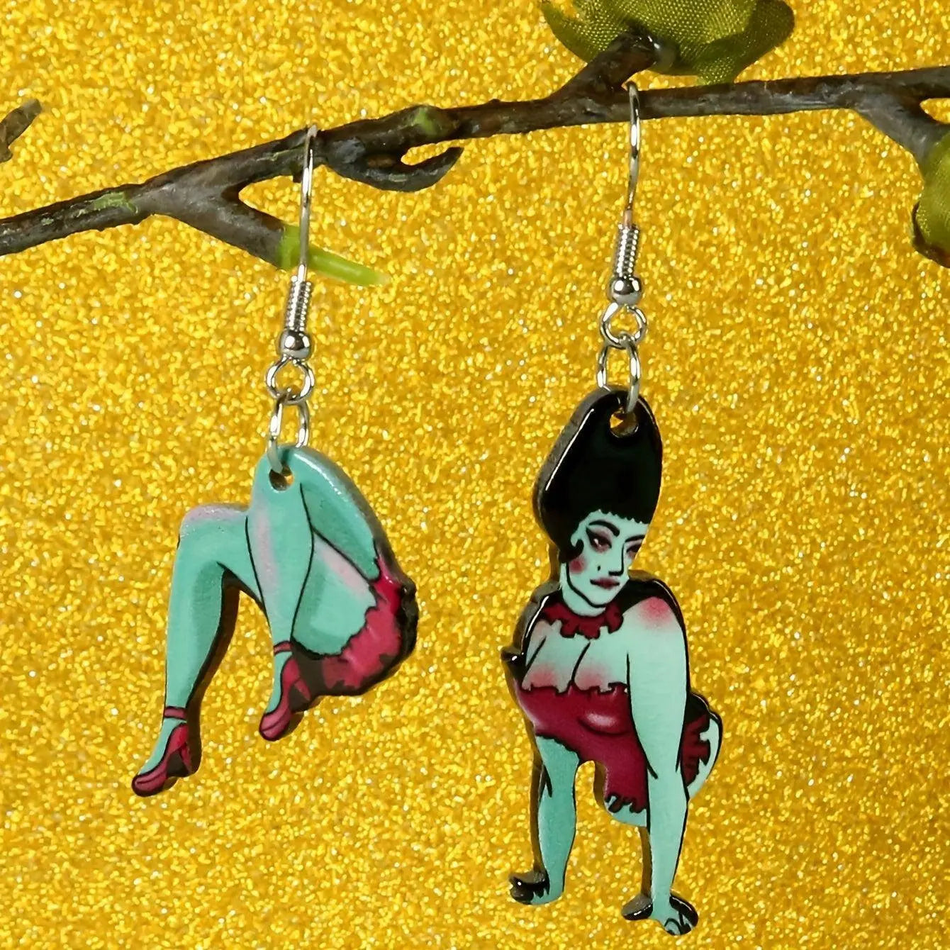 Halloween Green Monster Stump Design Asymmetric Dangle Earrings Retro Cartoon Style Ghost Festival Ear Jewelry SS69