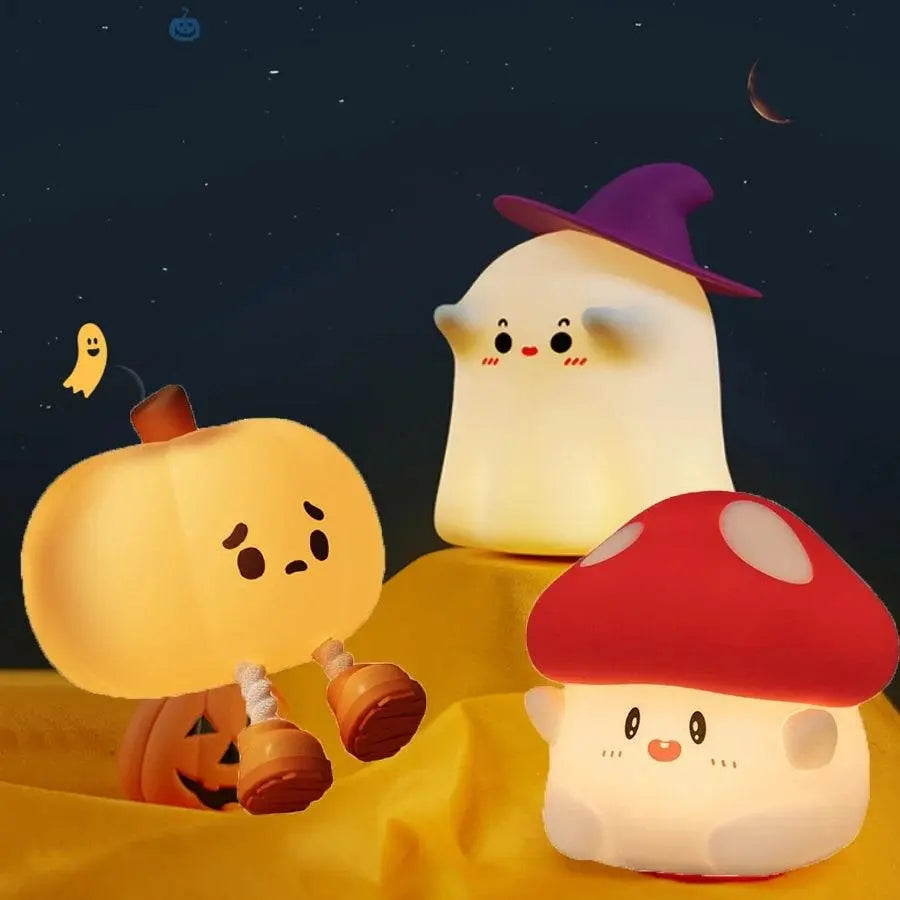 Halloween Led Night Light Silicone Table Lamp Mushroom Pumpkin Ghost Cute Cartoon Kid Birthday Gifts Nursery Bedroom Nightlight SS69