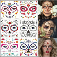 Halloween Temporary Tattoos Sticker Day Of The Dead La Catrina Face Tattoos Skull Waterproof Tattoos Sticker Party Makeup Decals SS69