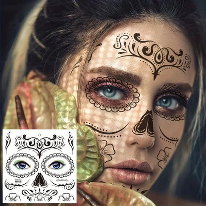 Halloween Temporary Tattoos Sticker Day Of The Dead La Catrina Face Tattoos Skull Waterproof Tattoos Sticker Party Makeup Decals SS69