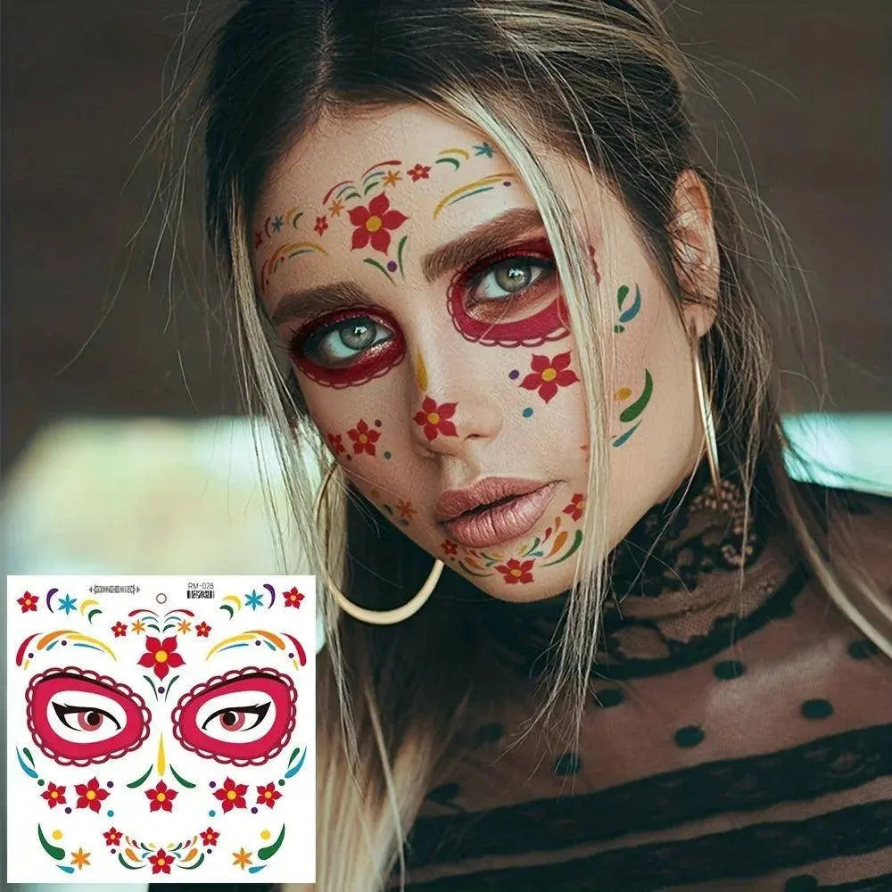 Halloween Temporary Tattoos Sticker Day Of The Dead La Catrina Face Tattoos Skull Waterproof Tattoos Sticker Party Makeup Decals SS69