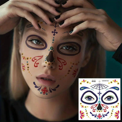 Halloween Temporary Tattoos Sticker Day Of The Dead La Catrina Face Tattoos Skull Waterproof Tattoos Sticker Party Makeup Decals SS69