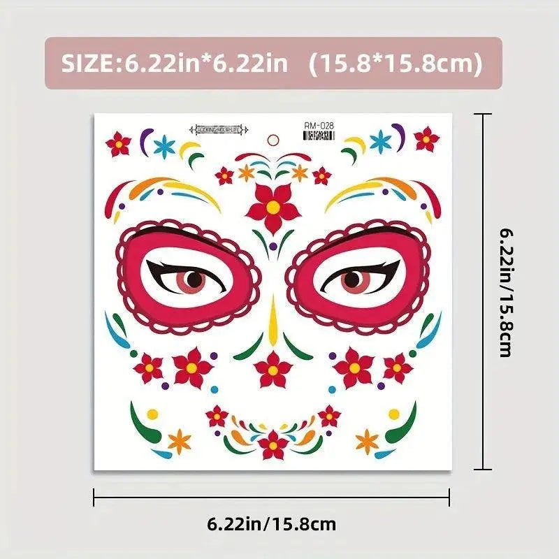 Halloween Temporary Tattoos Sticker Day Of The Dead La Catrina Face Tattoos Skull Waterproof Tattoos Sticker Party Makeup Decals SS69