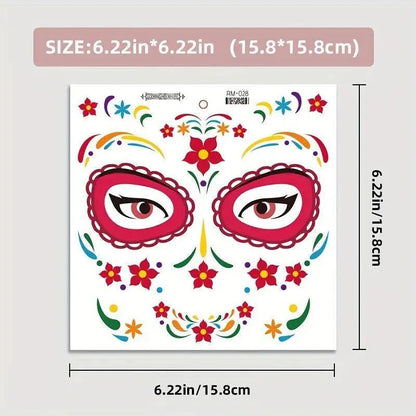 Halloween Temporary Tattoos Sticker Day Of The Dead La Catrina Face Tattoos Skull Waterproof Tattoos Sticker Party Makeup Decals SS69