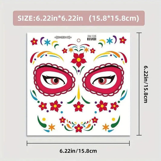 Halloween Temporary Tattoos Sticker Day Of The Dead La Catrina Face Tattoos Skull Waterproof Tattoos Sticker Party Makeup Decals SS69