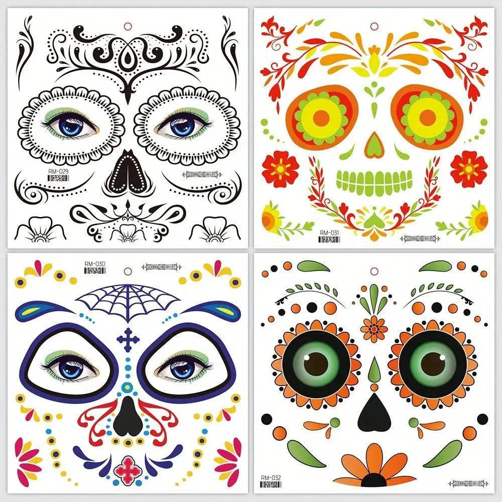 Halloween Temporary Tattoos Sticker Day Of The Dead La Catrina Face Tattoos Skull Waterproof Tattoos Sticker Party Makeup Decals SS69