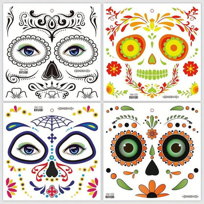 Halloween Temporary Tattoos Sticker Day Of The Dead La Catrina Face Tattoos Skull Waterproof Tattoos Sticker Party Makeup Decals SS69