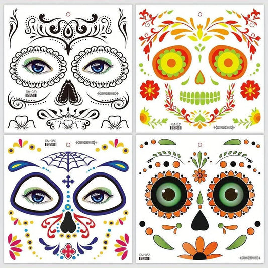 Halloween Temporary Tattoos Sticker Day Of The Dead La Catrina Face Tattoos Skull Waterproof Tattoos Sticker Party Makeup Decals SS69