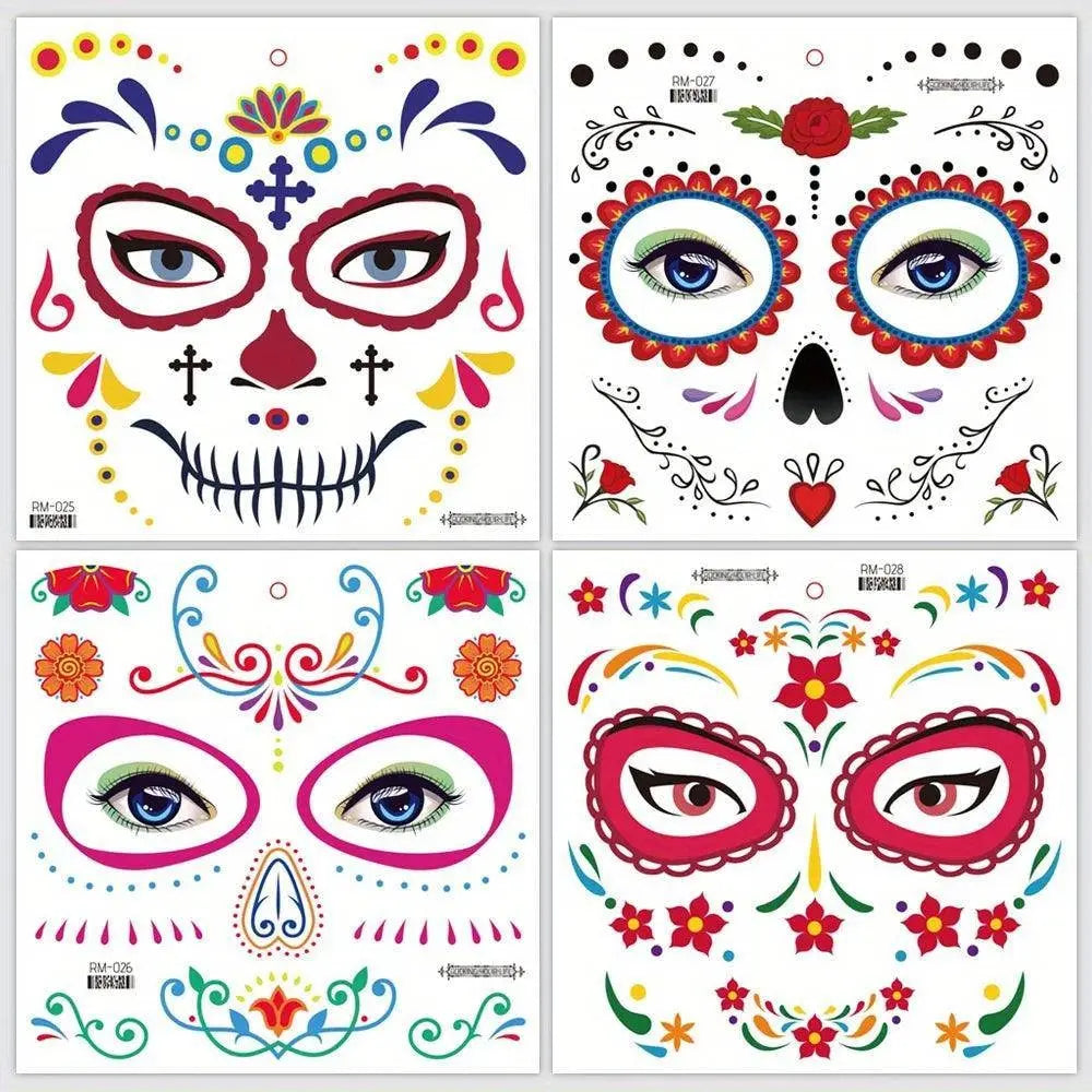Halloween Temporary Tattoos Sticker Day Of The Dead La Catrina Face Tattoos Skull Waterproof Tattoos Sticker Party Makeup Decals SS69