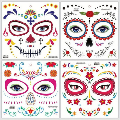 Halloween Temporary Tattoos Sticker Day Of The Dead La Catrina Face Tattoos Skull Waterproof Tattoos Sticker Party Makeup Decals SS69