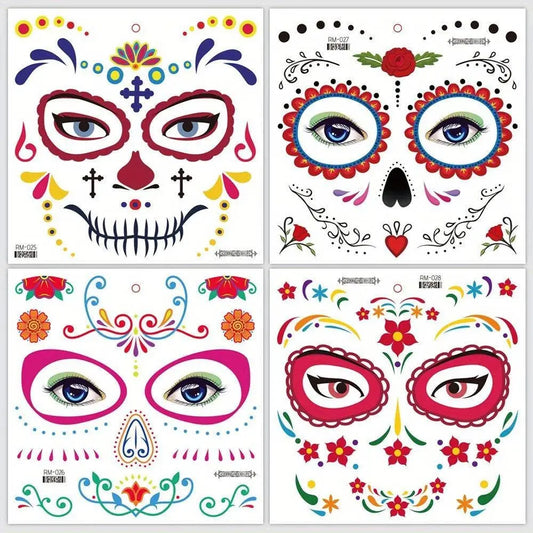 Halloween Temporary Tattoos Sticker Day Of The Dead La Catrina Face Tattoos Skull Waterproof Tattoos Sticker Party Makeup Decals SS69