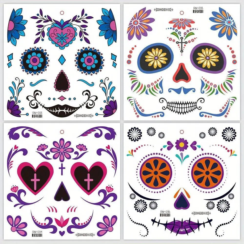 Halloween Temporary Tattoos Sticker Day Of The Dead La Catrina Face Tattoos Skull Waterproof Tattoos Sticker Party Makeup Decals SS69