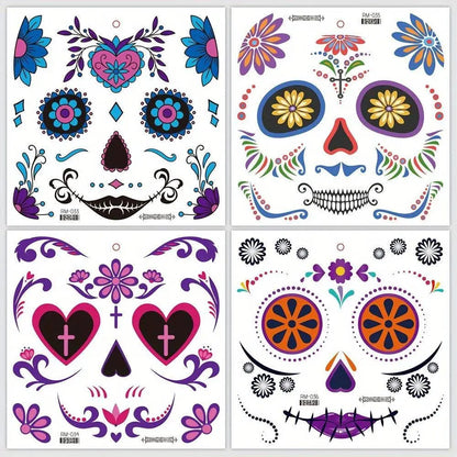 Halloween Temporary Tattoos Sticker Day Of The Dead La Catrina Face Tattoos Skull Waterproof Tattoos Sticker Party Makeup Decals SS69