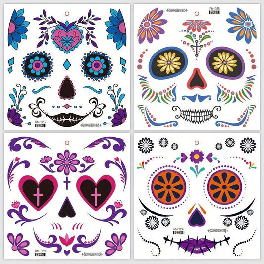 Halloween Temporary Tattoos Sticker Day Of The Dead La Catrina Face Tattoos Skull Waterproof Tattoos Sticker Party Makeup Decals SS69