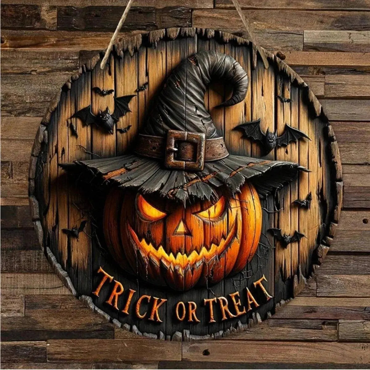 Halloween Wooden Wreath Logo Retro Pumpkin Head Art Decoration, - SS69