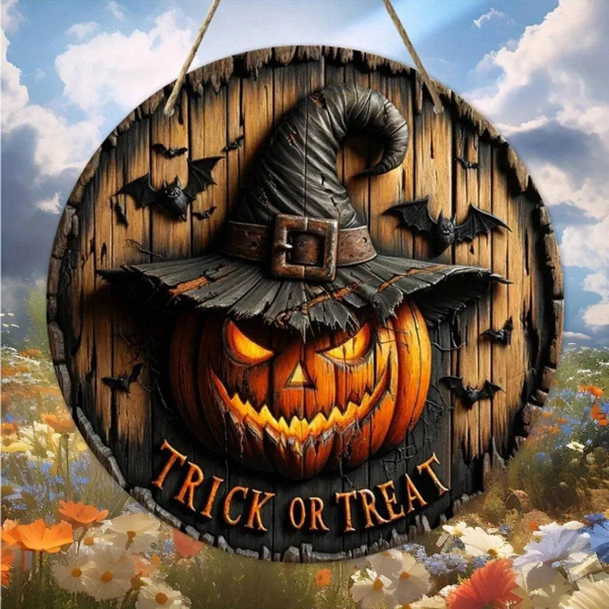 Halloween Wooden Wreath Logo Retro Pumpkin Head Art Decoration, - SS69