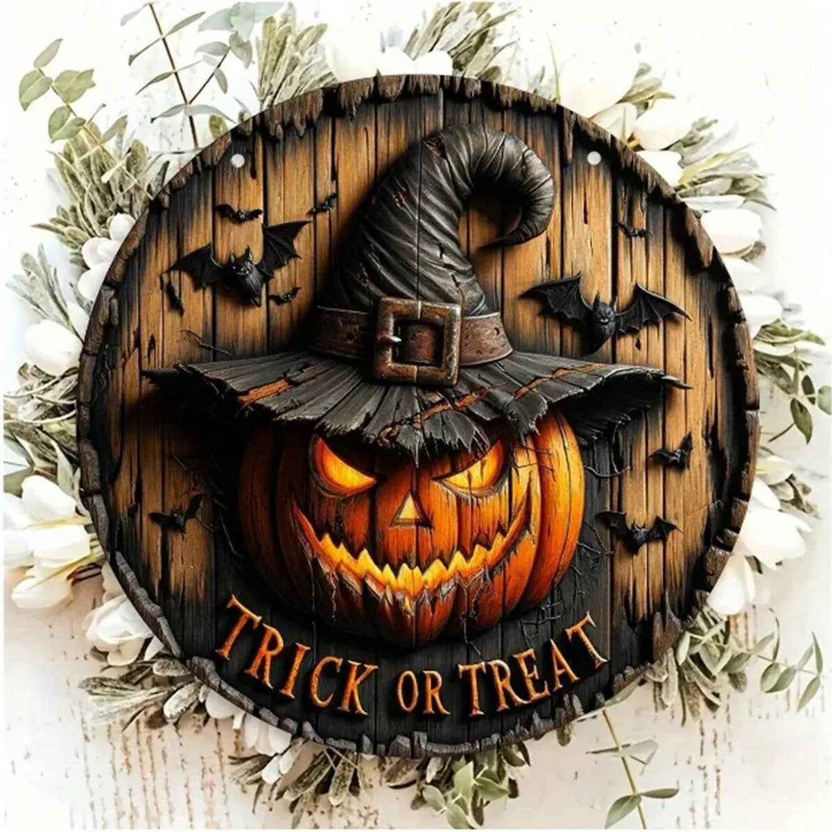 Halloween Wooden Wreath Logo Retro Pumpkin Head Art Decoration, - SS69