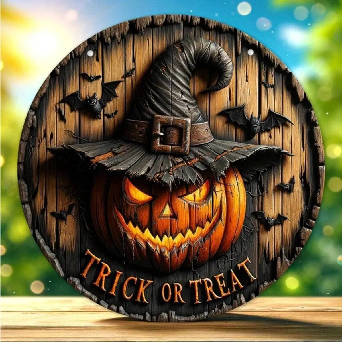 Halloween Wooden Wreath Logo Retro Pumpkin Head Art Decoration, - SS69