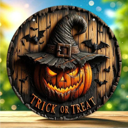 Halloween Wooden Wreath Logo Retro Pumpkin Head Art Decoration, - SS69