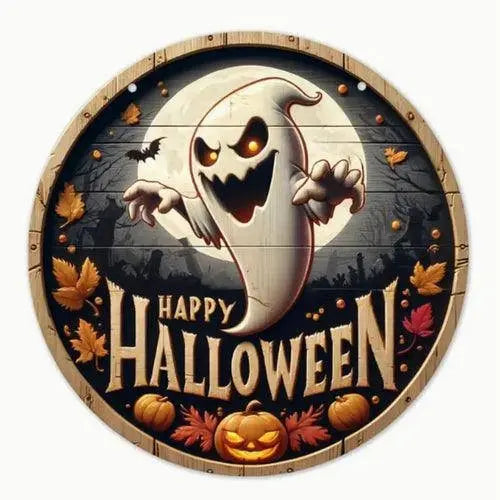 Halloween Wooden Wreath Logo Retro Pumpkin Head Art Decoration, - SS69