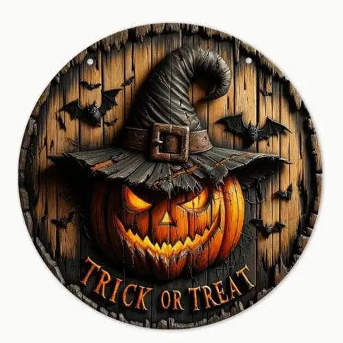 Halloween Wooden Wreath Logo Retro Pumpkin Head Art Decoration, - SS69