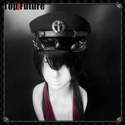 Harajuku Gothic Lolita Hat Women Punk Chain Subculture Spice Girl spike Rivet Cap Hat Female Y2K Girls Accessories Lace Cap - SS69