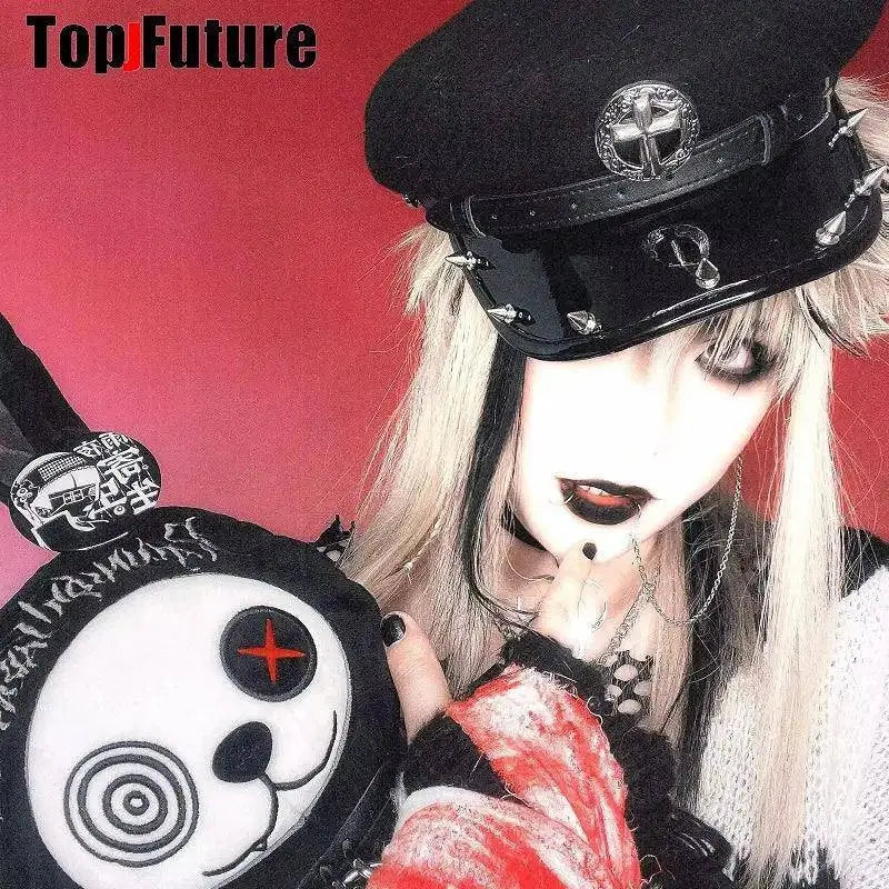 Harajuku Gothic Lolita Hat Women Punk Chain Subculture Spice Girl spike Rivet Cap Hat Female Y2K Girls Accessories Lace Cap - SS69