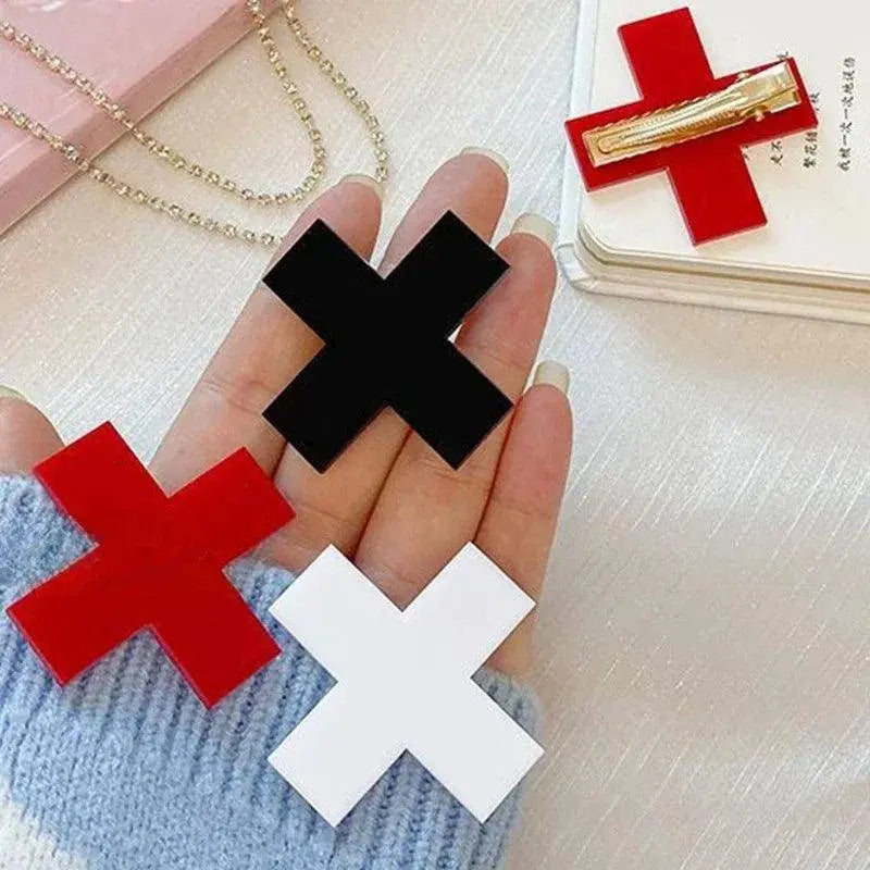 Harajuku Punk Gothic Trendy Diablo Red Cross Hair Clip Medical Creative Cool Lolita Spicy Girls Y2k Accessories Womens pins SS69
