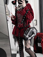 Harajuku Punk Striped Print T Shirts Y2K Gothic Girls off Shoulder - SS69