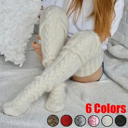 Harajuku Women Girls Wool Stockings Winter Warm Knitted Over Knee Socks Leg Warmer Female Thigh Sexy Long Stockings Leg Warmers SS69