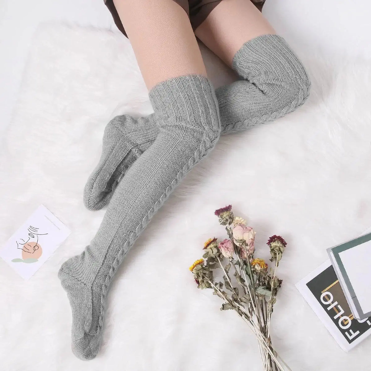 Harajuku Women Girls Wool Stockings Winter Warm Knitted Over Knee Socks Leg Warmer Female Thigh Sexy Long Stockings Leg Warmers SS69