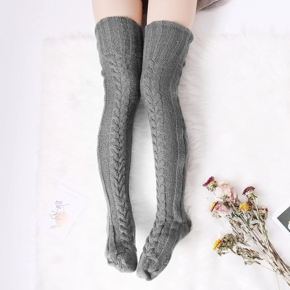 Harajuku Women Girls Wool Stockings Winter Warm Knitted Over Knee Socks Leg Warmer Female Thigh Sexy Long Stockings Leg Warmers SS69