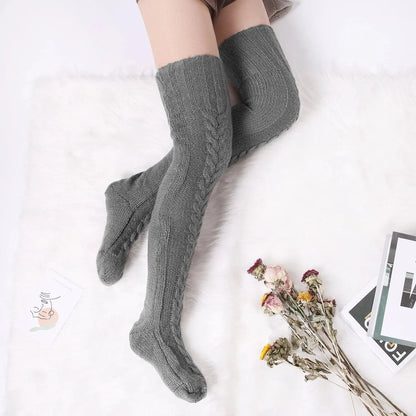 Harajuku Women Girls Wool Stockings Winter Warm Knitted Over Knee Socks Leg Warmer Female Thigh Sexy Long Stockings Leg Warmers SS69