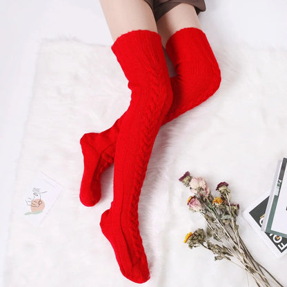 Harajuku Women Girls Wool Stockings Winter Warm Knitted Over Knee Socks Leg Warmer Female Thigh Sexy Long Stockings Leg Warmers SS69